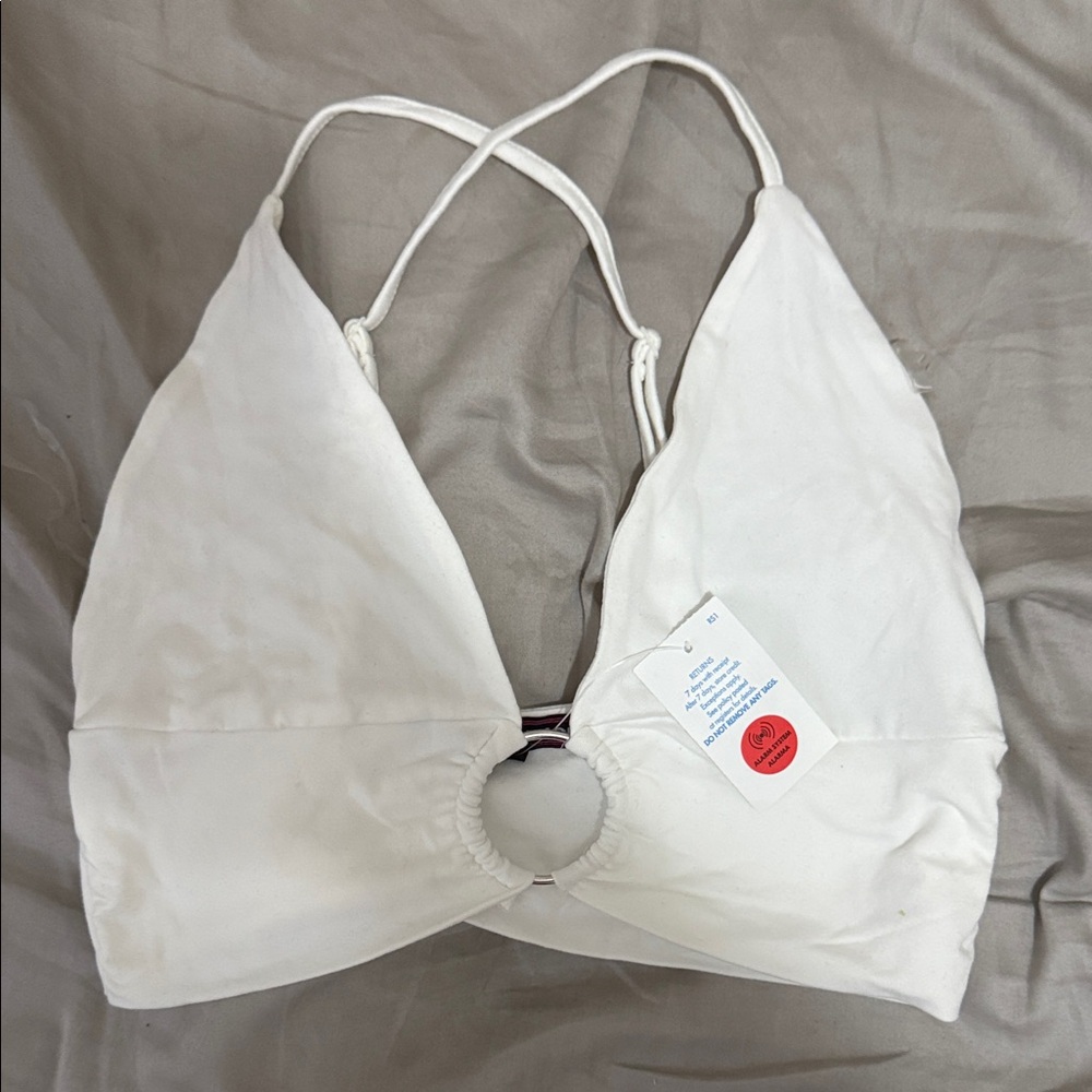 Rainbow White Crop Top with Ring Detail